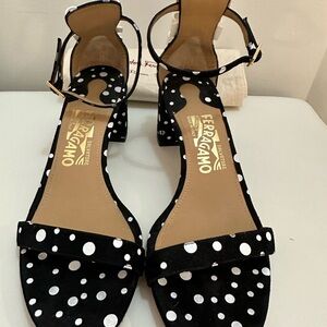 Salvatore Ferragamo Black and White Polka Dot Heels